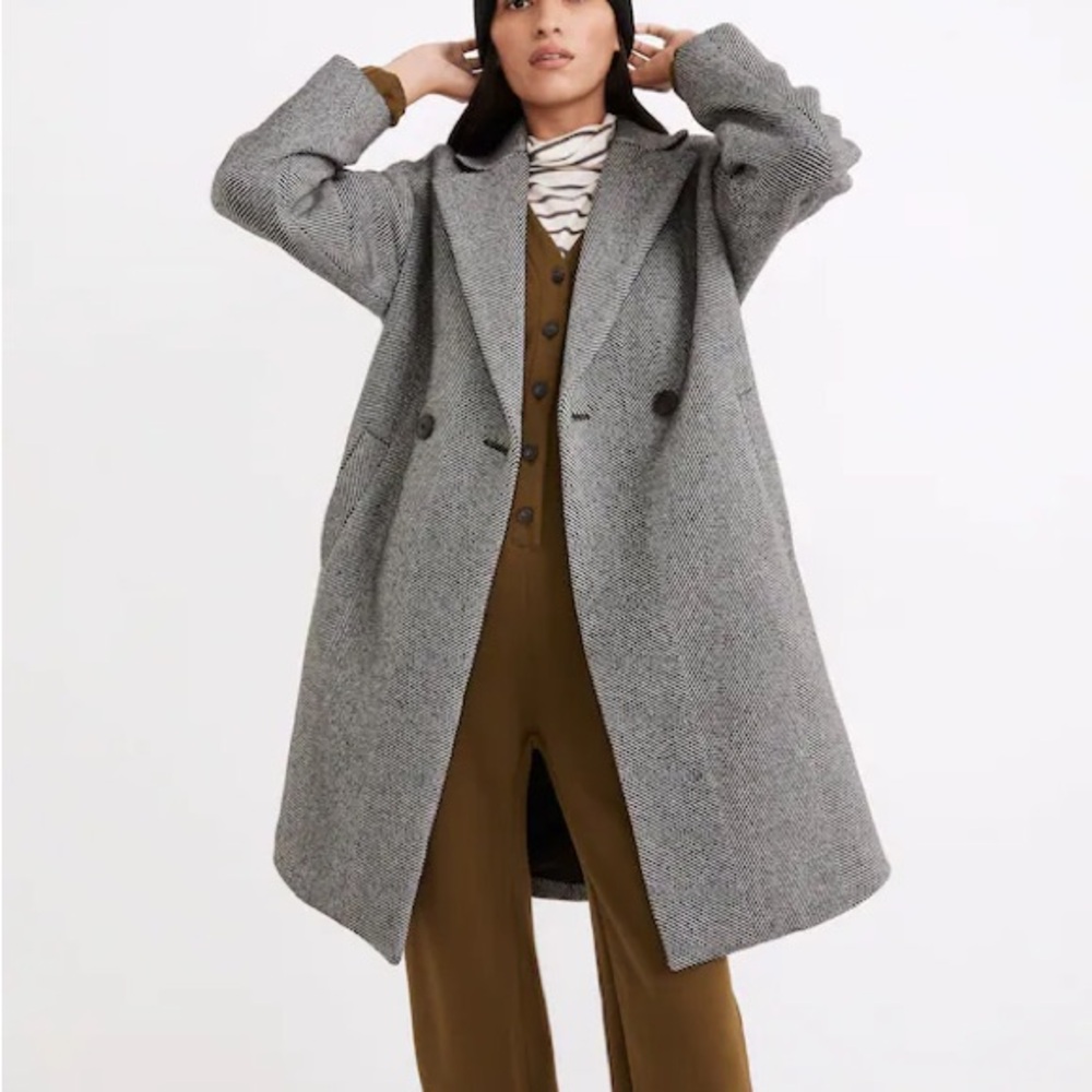 Madewell Herringbone Pea Coat in Gray